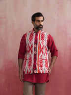 trueBrowns Men's Maroon Ikat Print Cotton Reversible Nehru Jacket