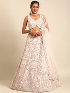 House of Panchhi Cream Net Multi Sequins with heavy Zarkan embroidery Lehenga choli & Dupatta