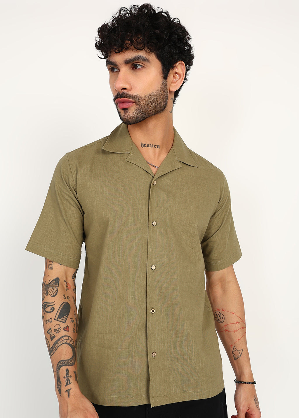 Fabmade Olive Breeze Linen Shirt