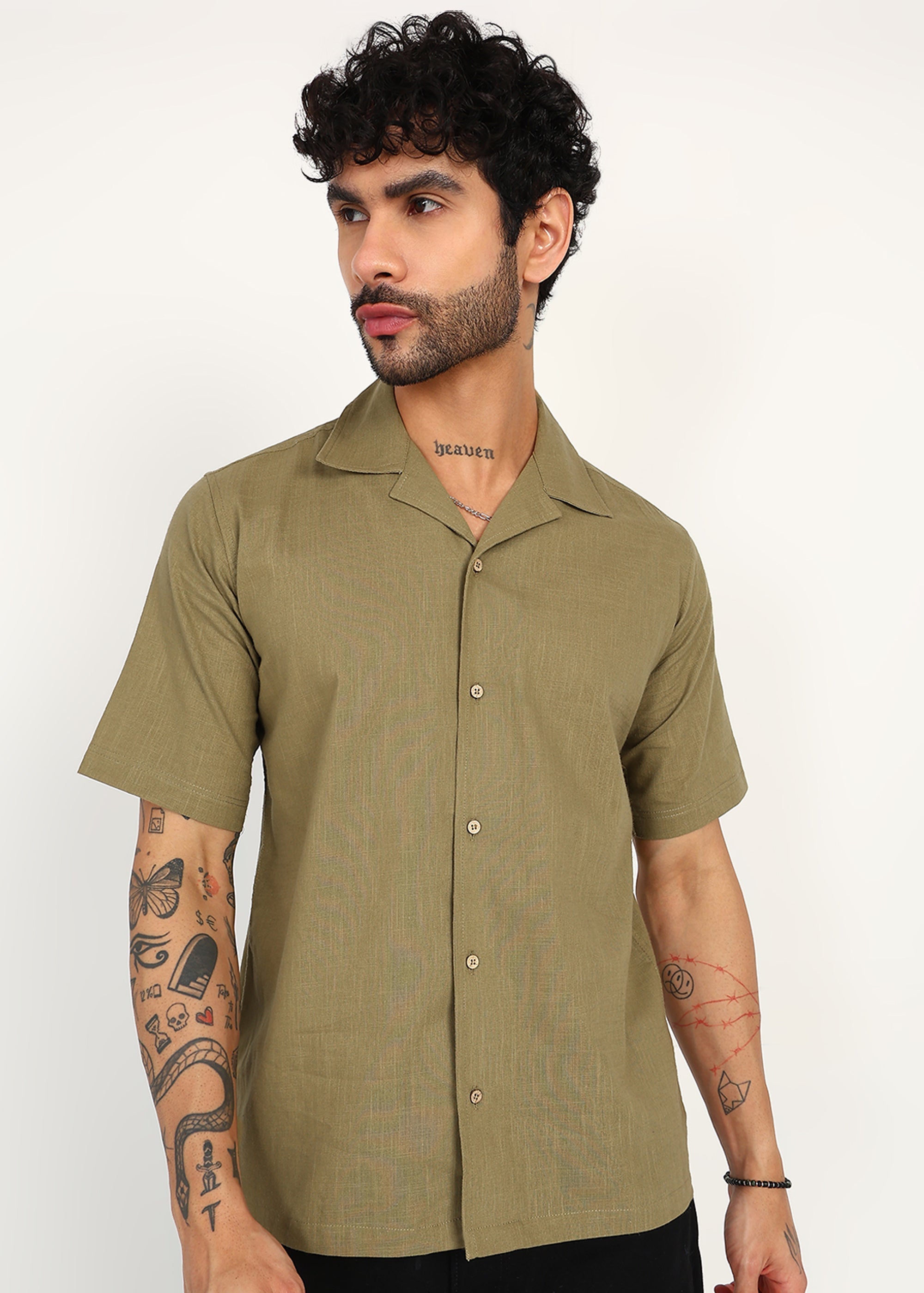 Fabmade Olive Breeze Linen Shirt