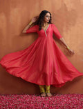 trueBrowns Hot Pink Tissue Flared Anarkali Kurta Set - Distacart