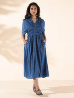 trueBrowns Blue Cotton Dobby Dress - Distacart