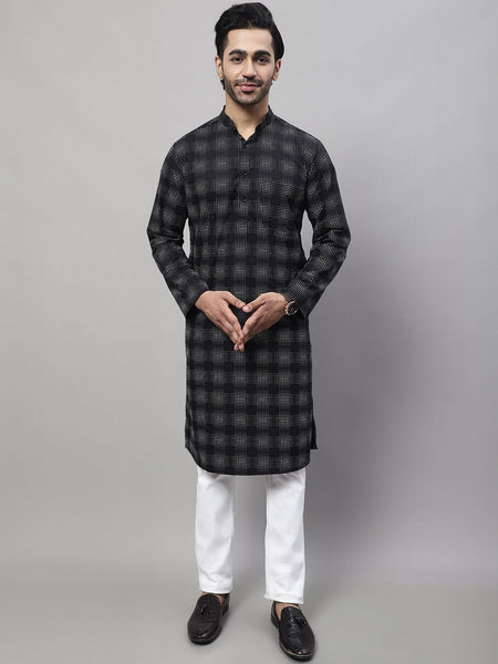 Even Apparels Black Pure Cotton Kurta With Band Collar