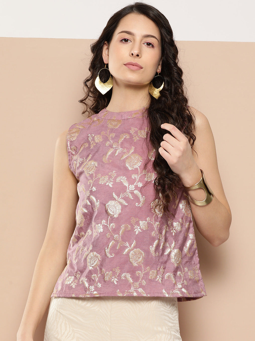 InWeave Women's Mauve Brocade Halter Top