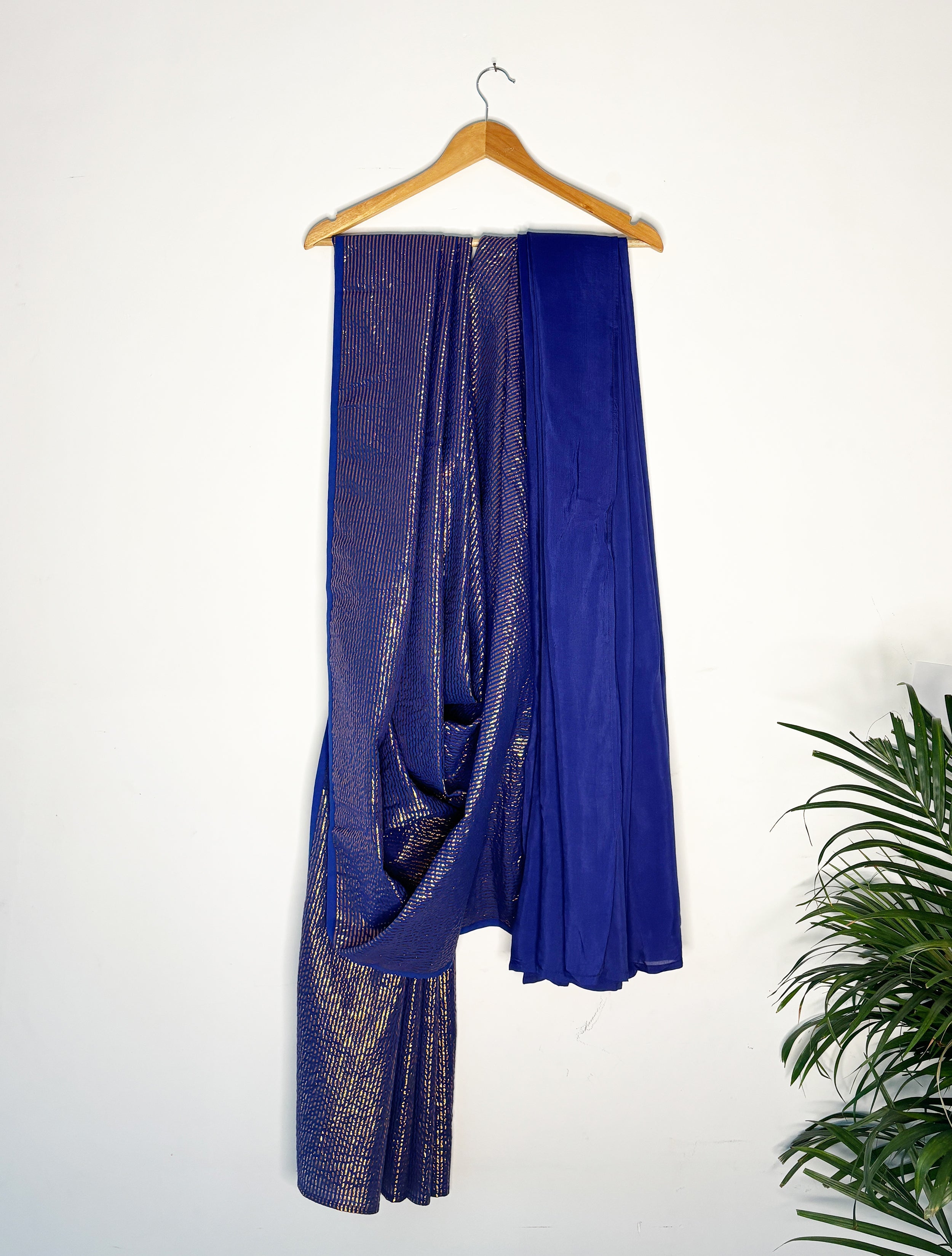 trueBrowns Electric Blue Metallic Saree