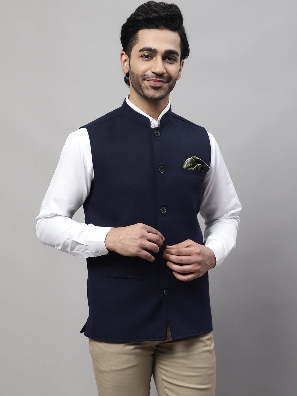 Even Apparels Men's Blue Pure Wool Nehru Jacket