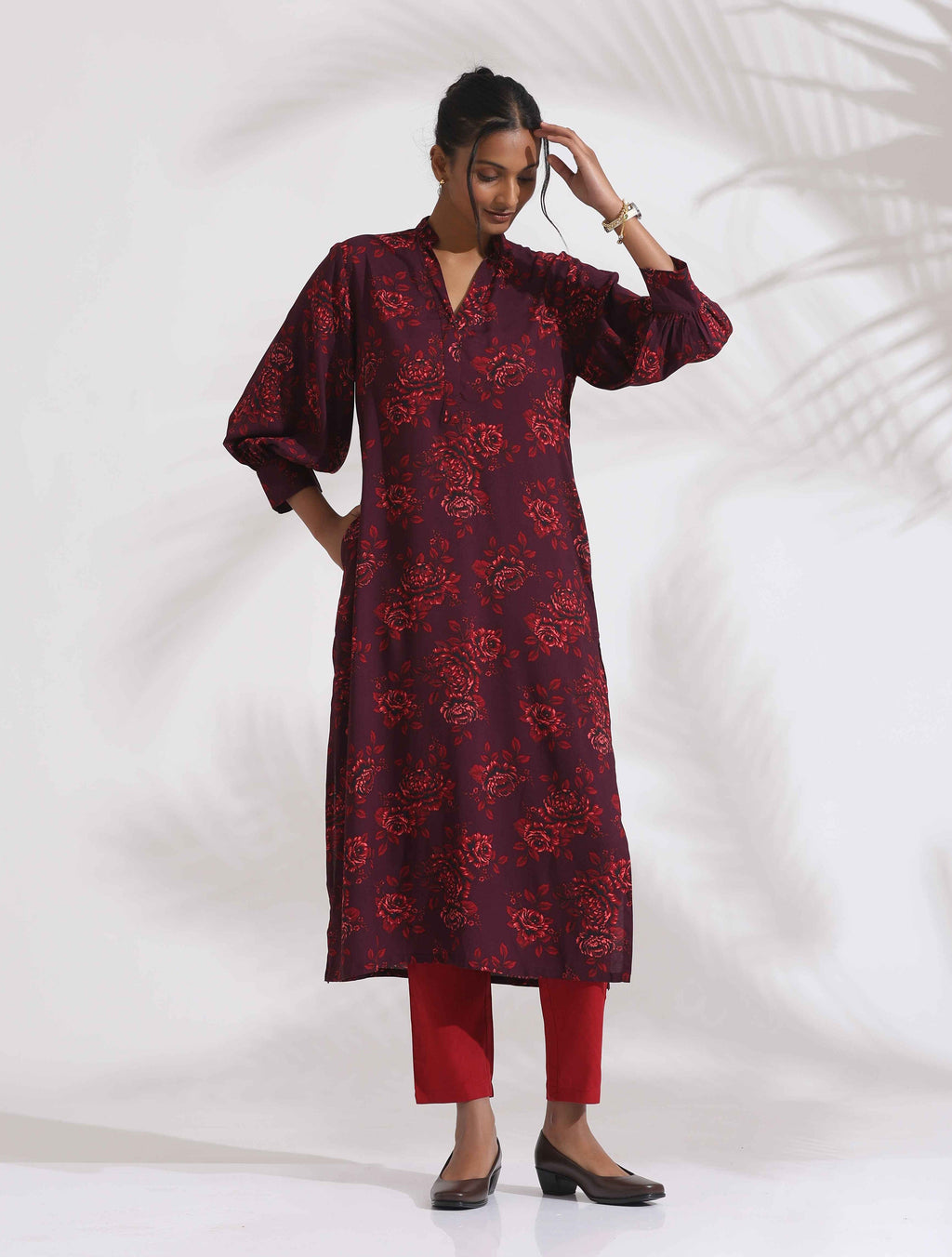 trueBrowns Purple Floral Print Kurta Set - Distacart