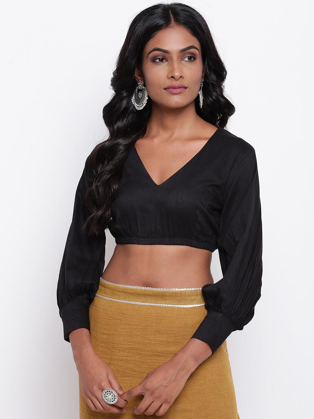 trueBrowns Black Gathered Sleeve Top