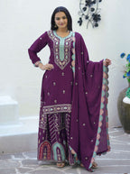 Yash Enterprise New Designer Embroidered Chinon With Sequence Maroon Readymade Salwar Suit - Distacart