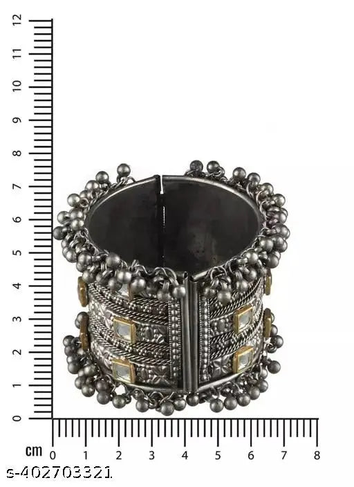 Tehzeeb Creations Women's Silver Colour Oxidised Bangle With Kundan - Distacart