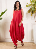 InWeave Red Round Sleeveless Jumpsuit