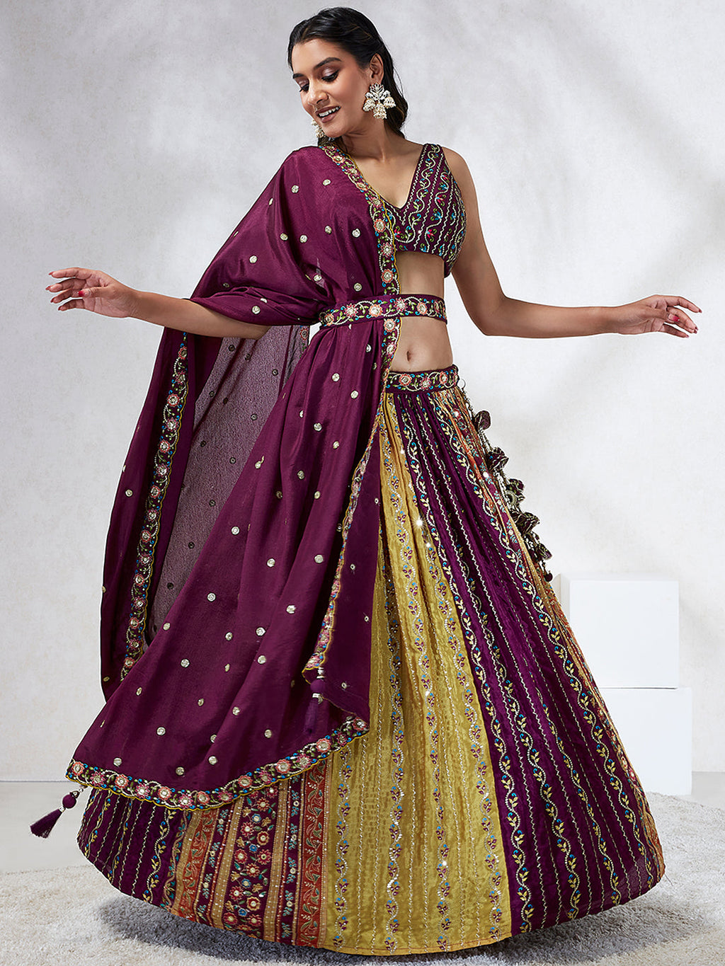 House of Panchhi Green Pure Georgette Sequins And Thread Embroidery Lehenga Choli & Dupatta