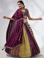 House of Panchhi Green Pure Georgette Sequins And Thread Embroidery Lehenga Choli & Dupatta