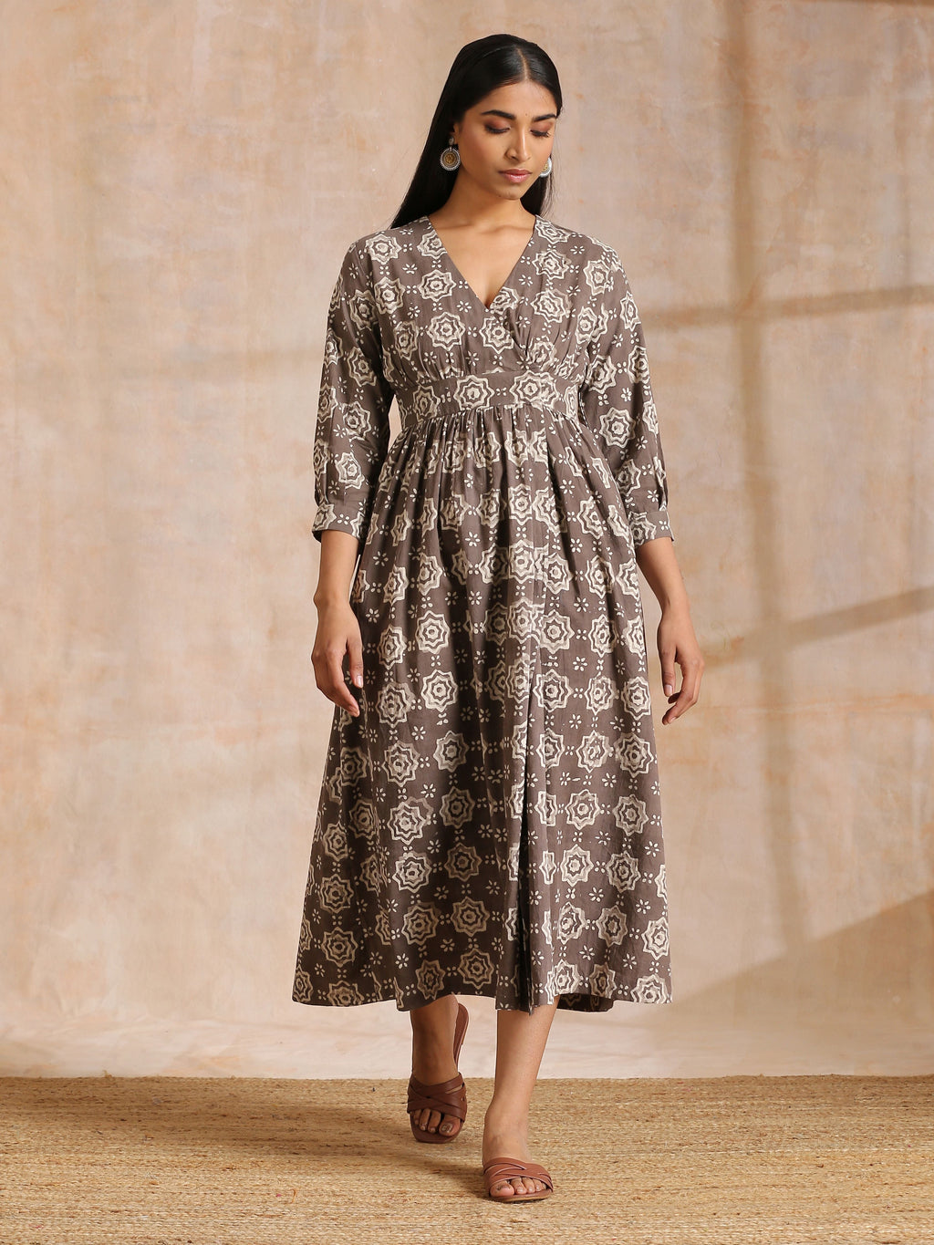 trueBrowns Clay Dabu Overall Print Cotton Wrap Dress - Distacart