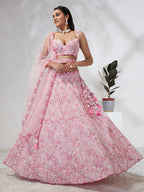 House of Panchhi Pink Georgette Sequins And Thread Embroidery Lehenga Choli & Dupatta