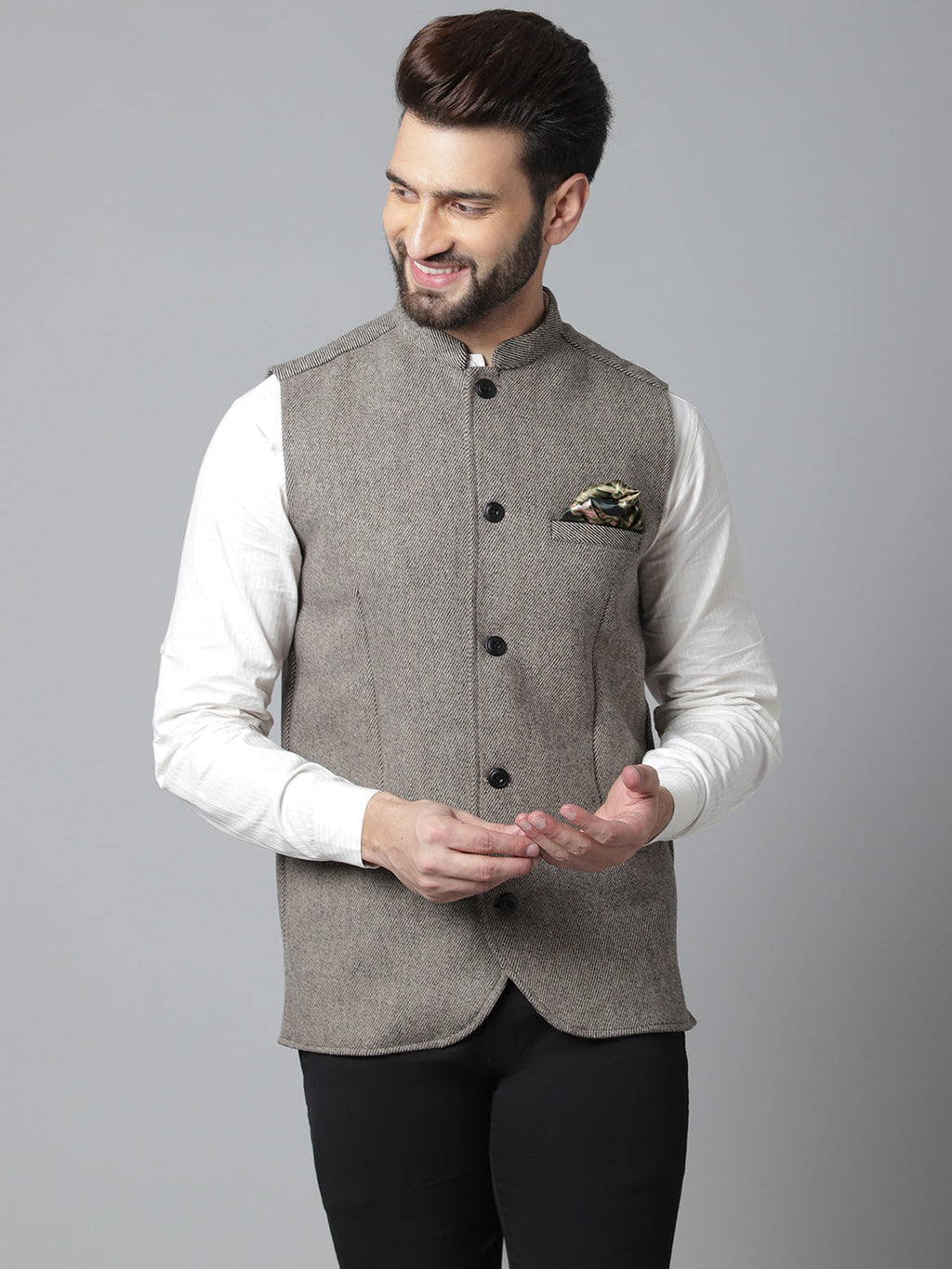 Even Apparels Men's Cream Pure Wool Nehru Jacket