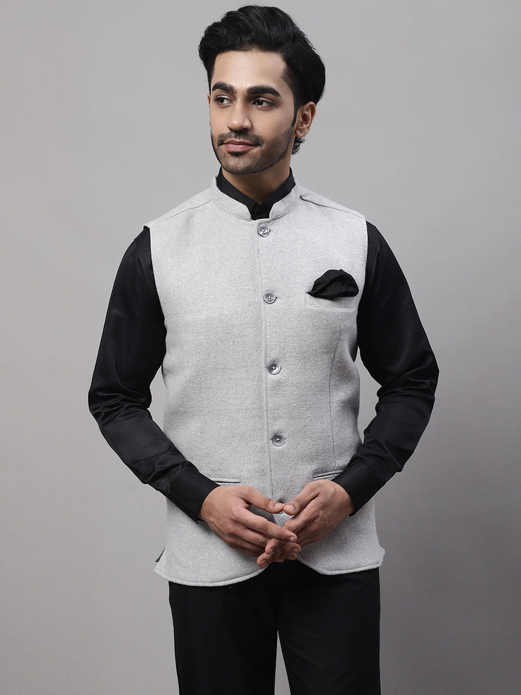 Even Apparels Men's Grey Pure Wool Nehru Jacket