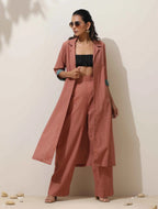 trueBrowns Peach Cotton Linen Kurta Pant Set - Distacart