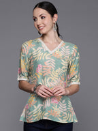 Ahalyaa Floral Printed Tunic with Lace Inserts Detail