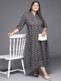 Ahalyaa Plus Size Chevron Print Crepe Mandarin Collar A-line Midi Ethnic Dress - Distacart