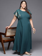 Ahalyaa Plus Size Floral Print Crepe Flared Sleeves A-line Maxi Ethnic Dress - Distacart