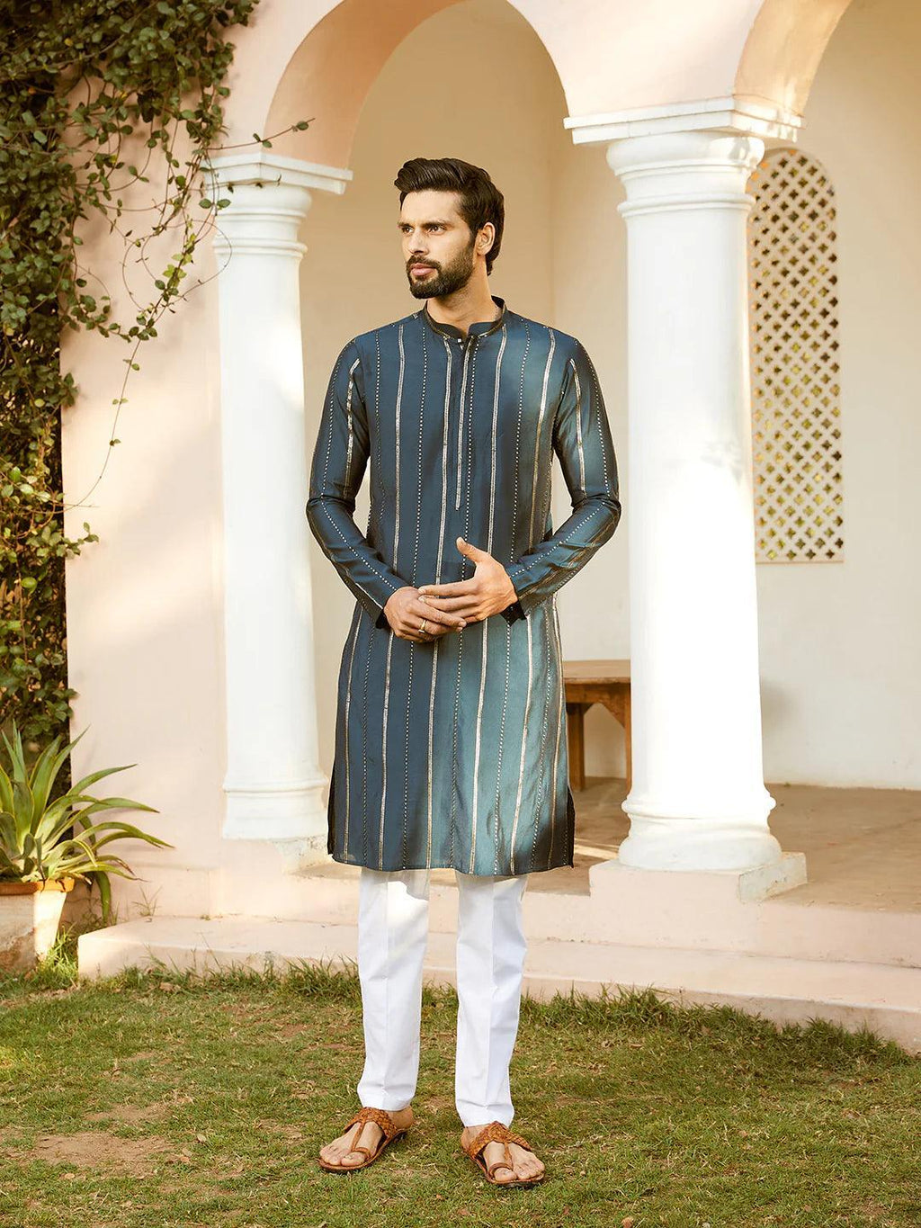 Fabmade Embroidered Regular Sequinned Chanderi Silk Kurta