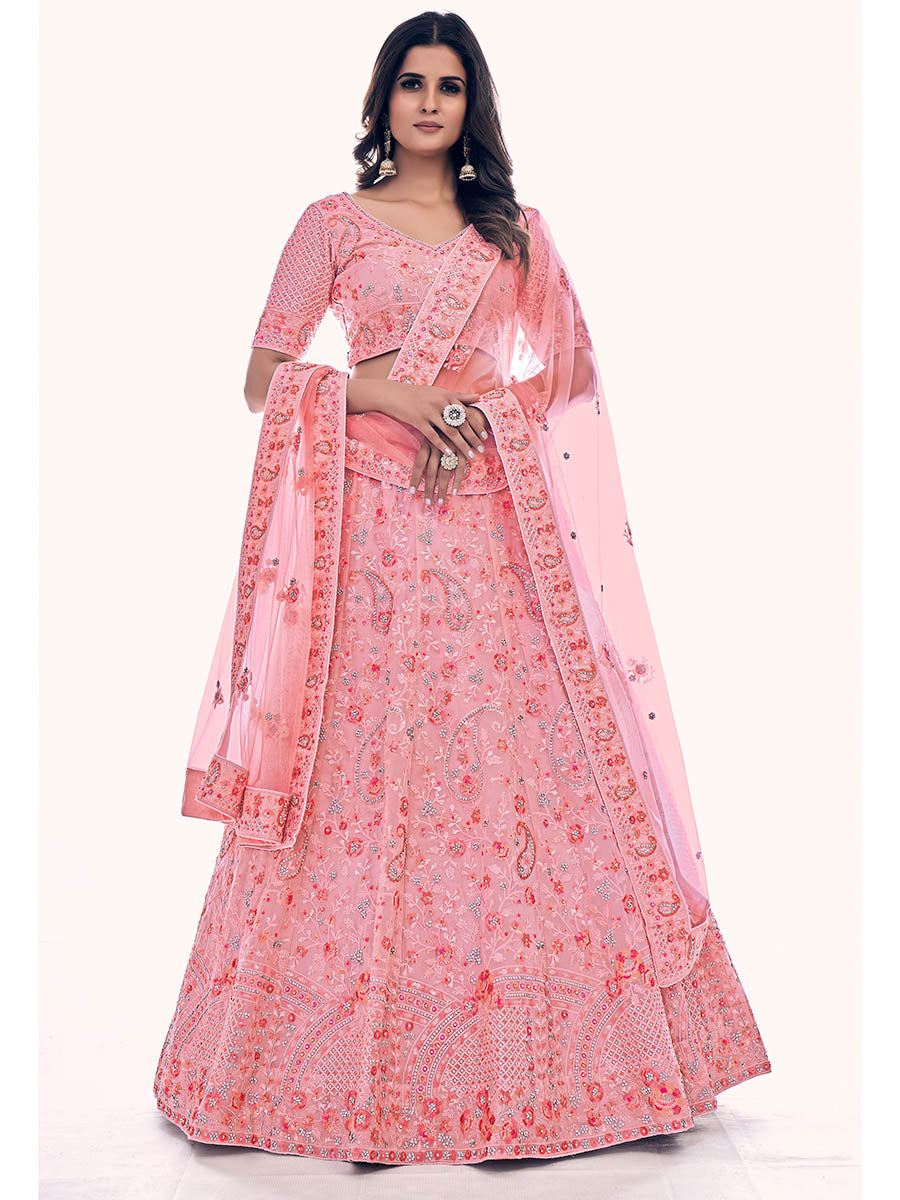 Myra Pink Soft Net Embroidered Designer Lehenga Choli
