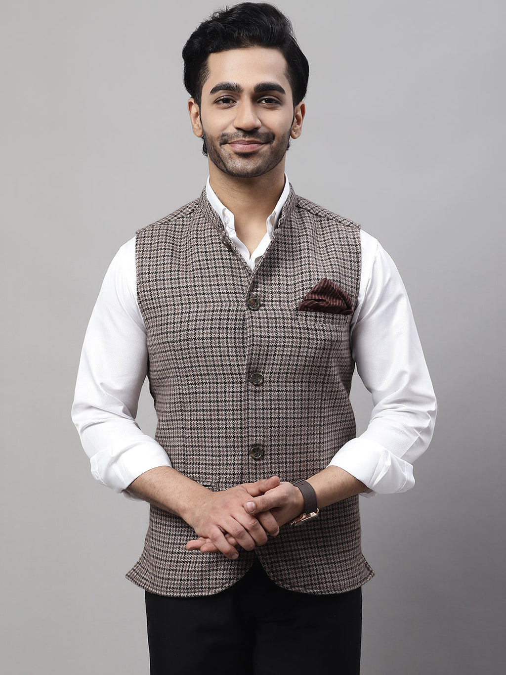 Even Apparels Men's Beige Pure Wool Nehru Jacket