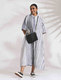 trueBrowns Off-White Cotton Multi Stripe Flared Dress - Distacart
