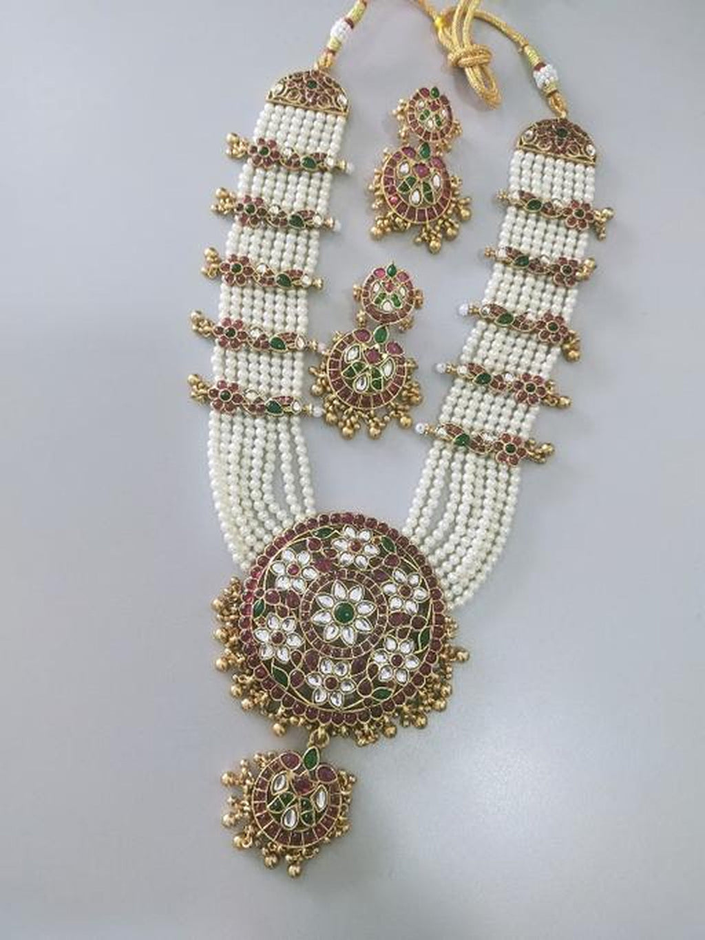 Jewel City Traditional Gold-Plated Pearl Kundan Bridal Necklace Set with Earrings | Ethnic Multi-Layered Rani Haar Jewelry