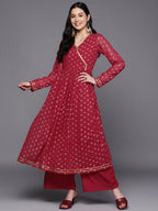 Ahalyaa Women Maroon Floral Empire Kurta with Palazzos