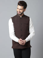 Even Apparels Men's Brown Nehru Jacket With Welt Pockets