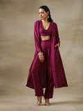trueBrowns Purple Textured Silk Overlay Jacket Blouse Pant Set | Relove - Distacart
