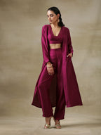 trueBrowns Purple Textured Silk Overlay Jacket Blouse Pant Set | Relove - Distacart