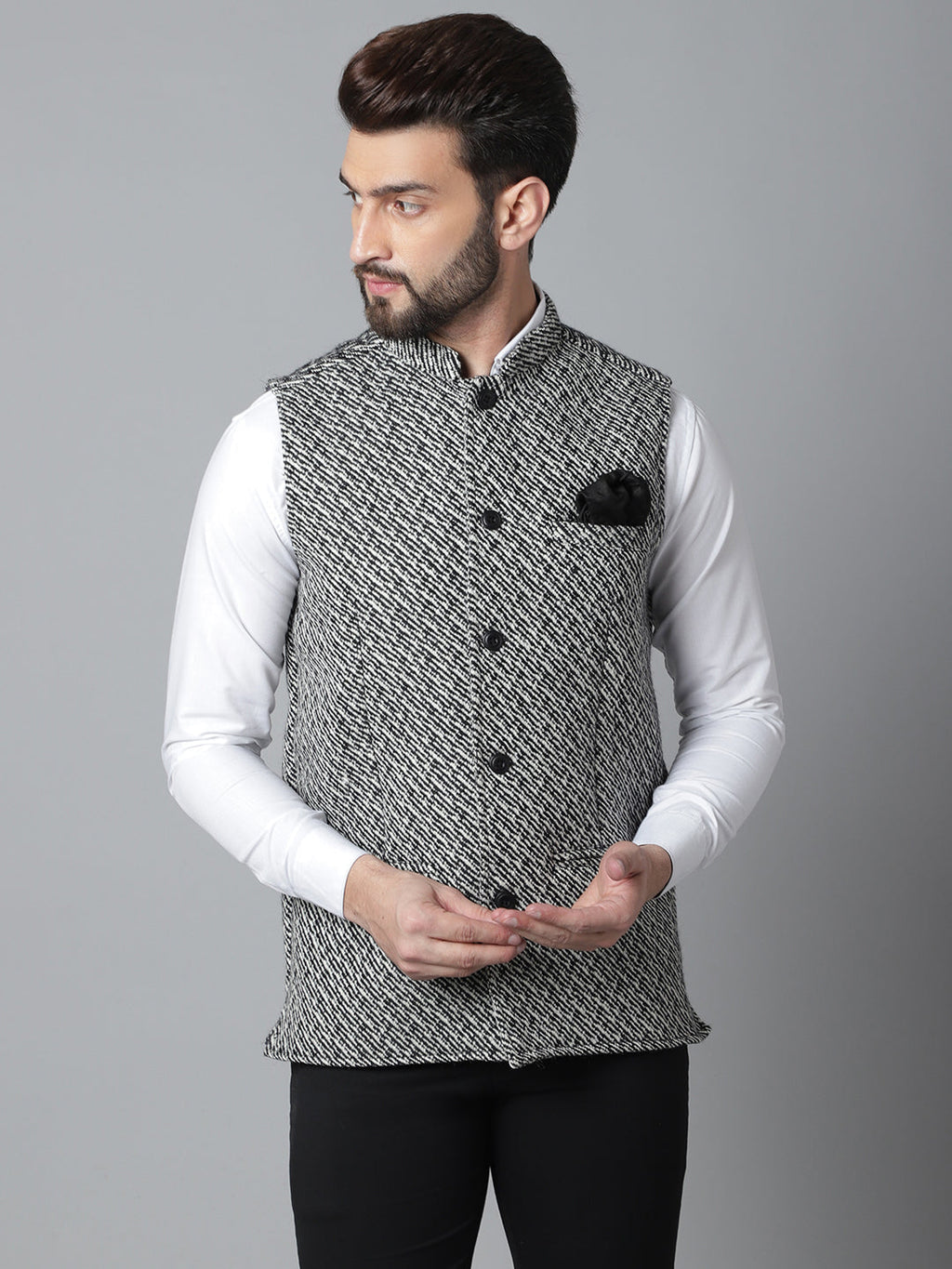 Even Apparels Men's Grey Pure Wool Nehru Jacket