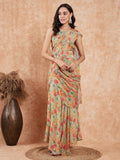 InWeave Women's Pear Green Red Floral Skirt Saree - Distacart