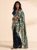 trueBrowns Green Blue Muslin Ikat Saree