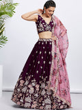 House of Panchhi Purple Pure Georgette Sequins And Thread Embroidery Lehenga Choli & Dupatta