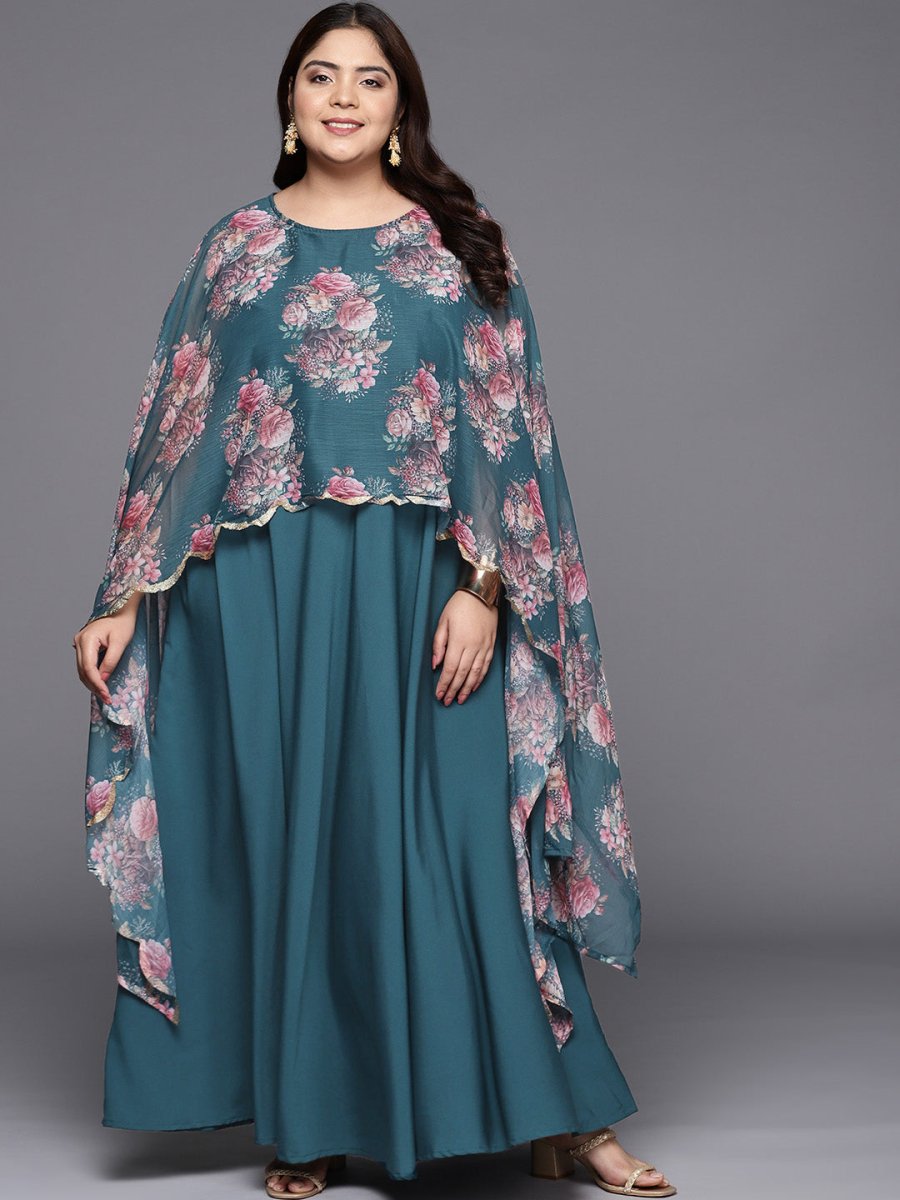 Ahalyaa Plus Size Boat Neck Maxi Ethnic Dress - Distacart