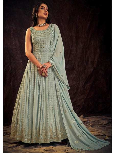 Myra Light Blue Real Georgette Designer Gown Style Suit