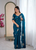 Evanik Designer Heavy Fendy Satin With Beads Embroidered Work Saree With Unstitched Blouse - Distacart
