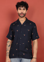 Fabmade Midnight Cherry Printed Cuban Collar Shirt