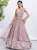 House of Panchhi Lavender Georgette Sequins And Thread Embroidery Lehenga Choli & Dupatta
