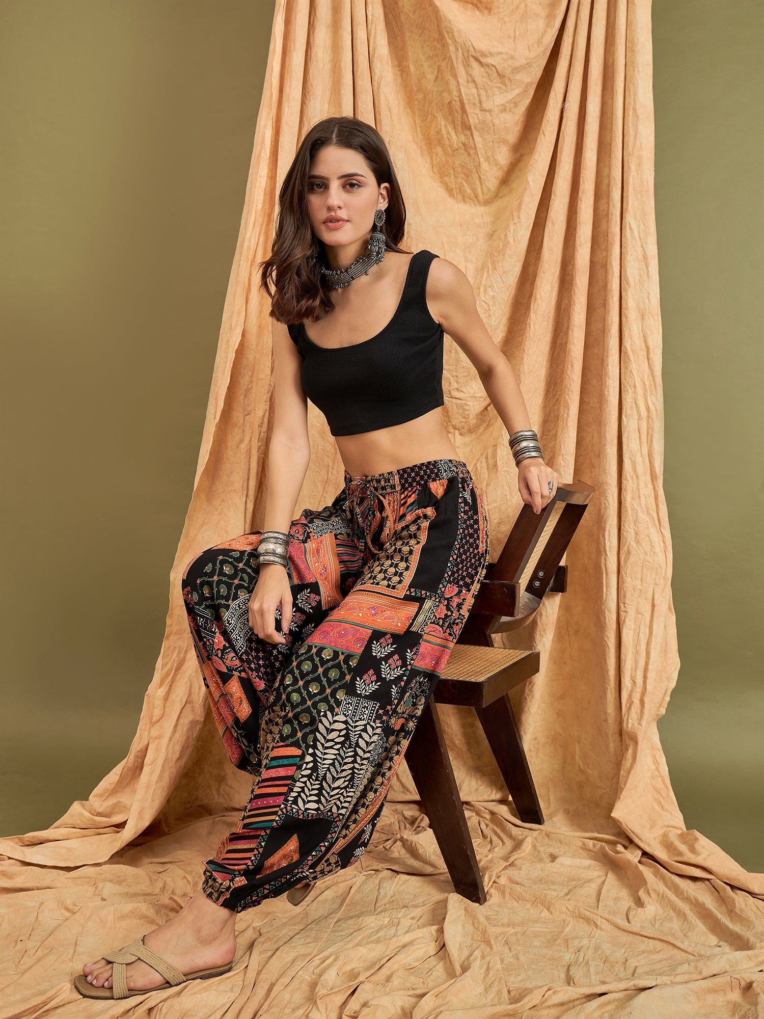 InWeave Black Multi Ethnic Harem Pant
