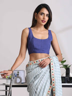 trueBrowns Blue Muslin Solid Sleeveless Blouse