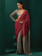 trueBrowns Grey Maroon Silk Ready to Wear Saree
