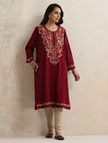 trueBrowns Maroon Kashmiri Embroidered Woollen Phiran Kurta - Distacart