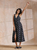 trueBrowns Black White Geometric Print Cotton Sleeveless Wrap Dress - Distacart