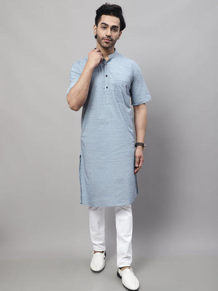Even Apparels Blue Pure Cotton Kurta With Band Collar