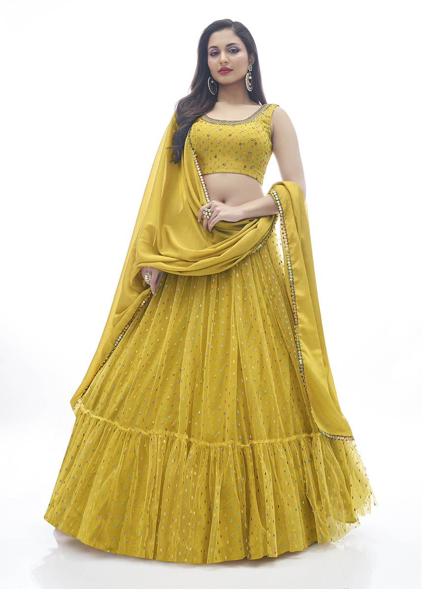 Myra Mustard Art Silk Designer Lehenga